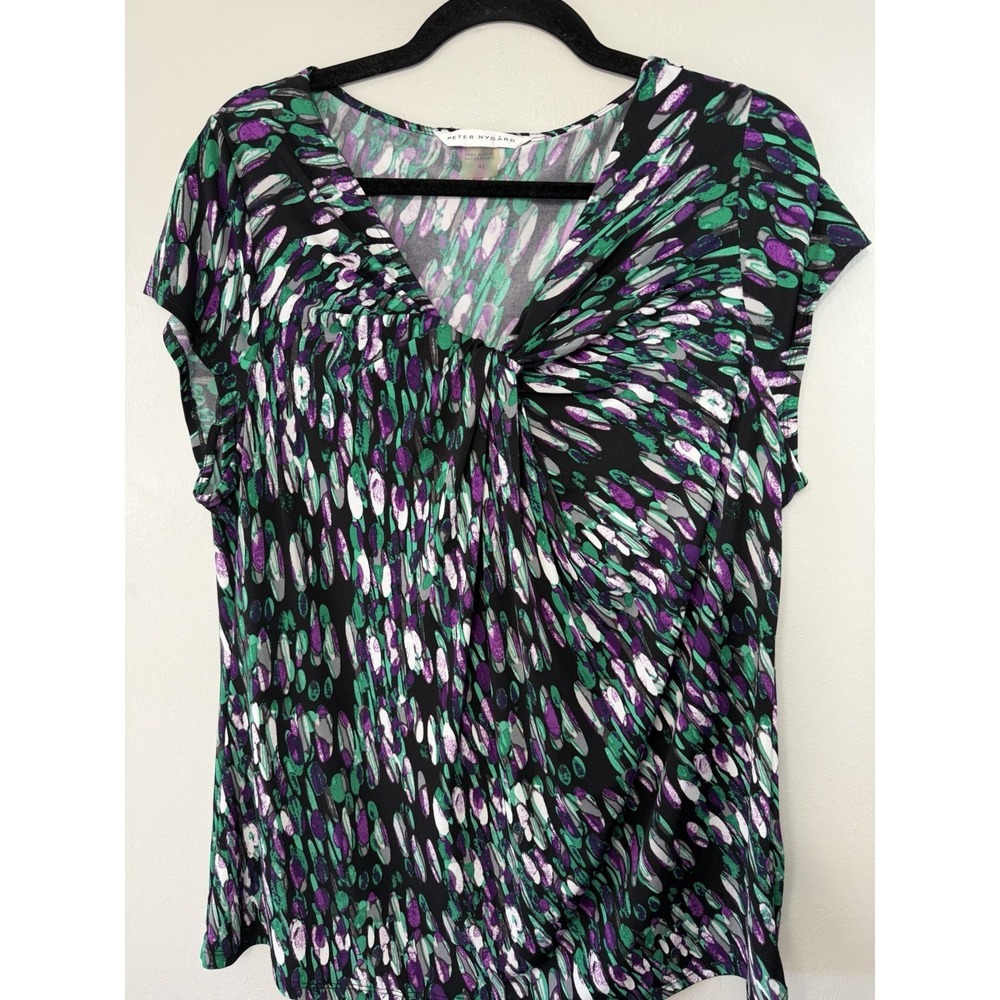 Peter Nygard‎ Purple/green/black Twisted Neck Blouse Size XL Workwear